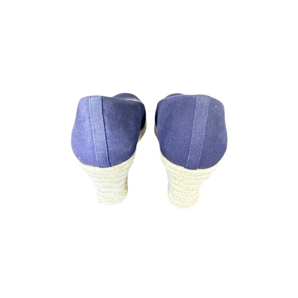 J Crew Womens‎ Navy Blue Canvas Espadrille Wedge Shoes Size 9 Round Toe Slip On